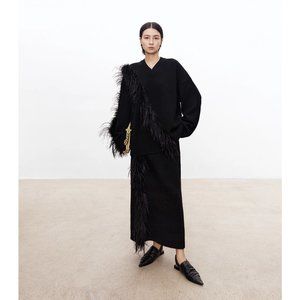 CHICJOC Women Hand-Fringed Ostrich Feather Skirt